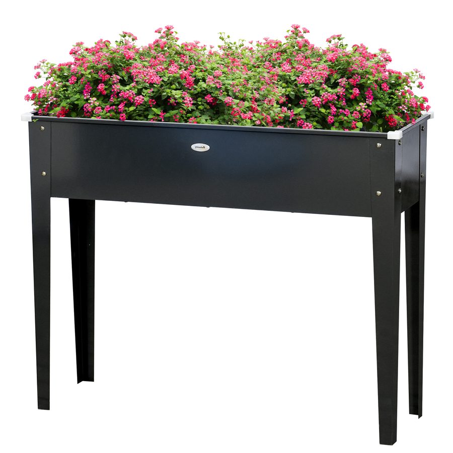 Outsunny Hochbeet-Pflanzschale auf Beinen Quadratisch 100 x 30 x 80 cm mit Ablaufloch - verzinkter Stahl Schwarz   Aosom von Outsunny