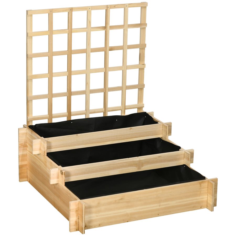 Outsunny 3-stufiges Hochbeet mit Rankgitter, Pflanzkasten aus Holz, 95 x 95 x 110 cm, ideal für Gemüse, Blumen und Kräuter im Garten   Aosom.de von Outsunny
