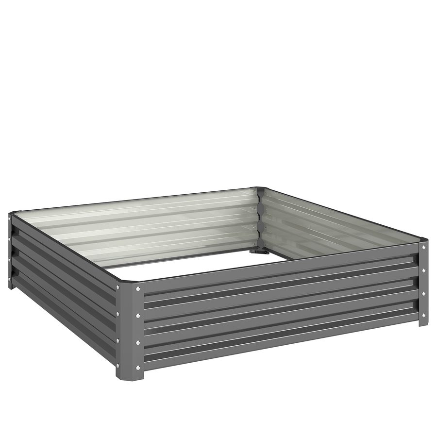 Outsunny Hochbeet, Blumenkasten, Gemüsebeet, Pflanzkasten, Kräuterbeet für Garten, Terrasse, Balkon, Stahl, Hellgrau, 120 x 120 x 30 cm   Aosom von Outsunny