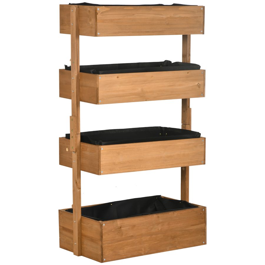 Outsunny Pflanzkasten aus Holz mit 4 Ebenen, erhöhtes Außen-Pflanzgefäß mit Ablauflöchern und Vliesstoff, Pflanzkasten für Anbau, Pflanzen, Blumen, für Terrasse, Garten, 80x45x142 cm, Orange   Aosom von Outsunny