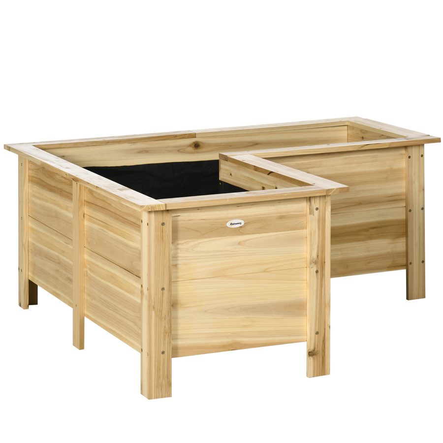 Outsunny Erhöhtes Holz-Pflanzkasten, Außenkübel in L-Form mit Vliesstoff, Urbaner Gemüsegarten für Pflanzenanbau, Blumen auf Terrasse, Garten, 120x120x50 cm, Natural   Aosom von Outsunny