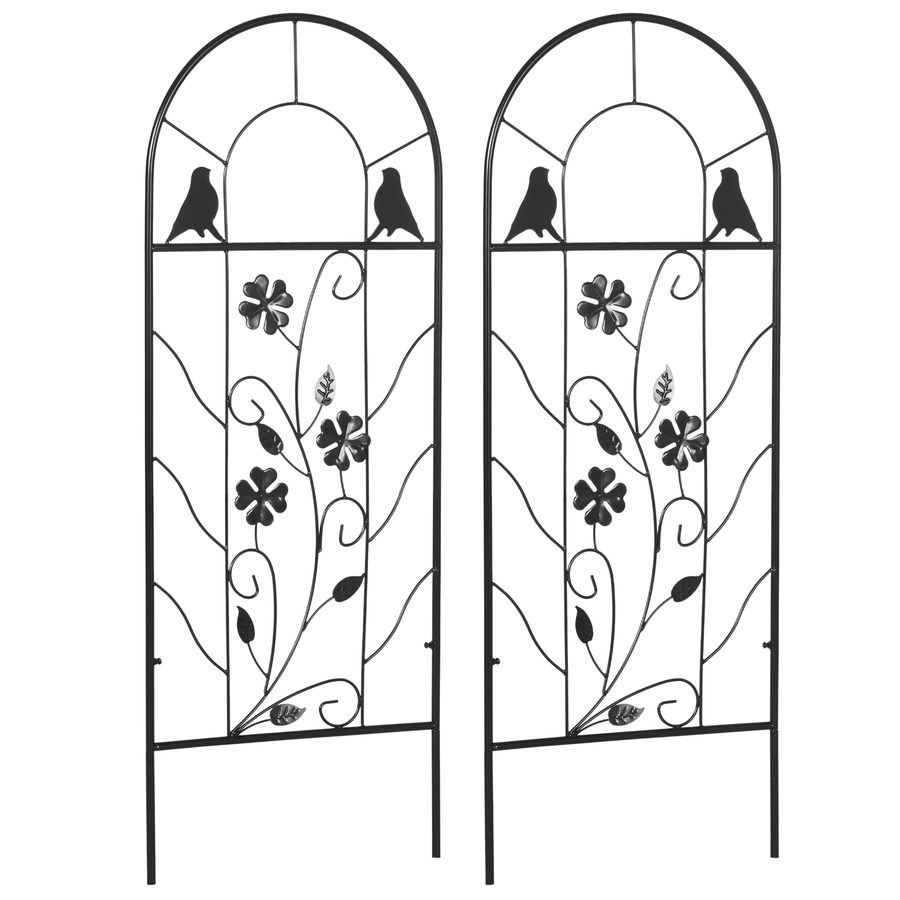 Outsunny 2-Set Rankgitter Garten 38B x 98H cm aus Metall mit Kleeblatt- und Vogelformen für Kletterpflanzen rostfrei Schwarz für Garten Balkon Hof   Aosom.de von Outsunny