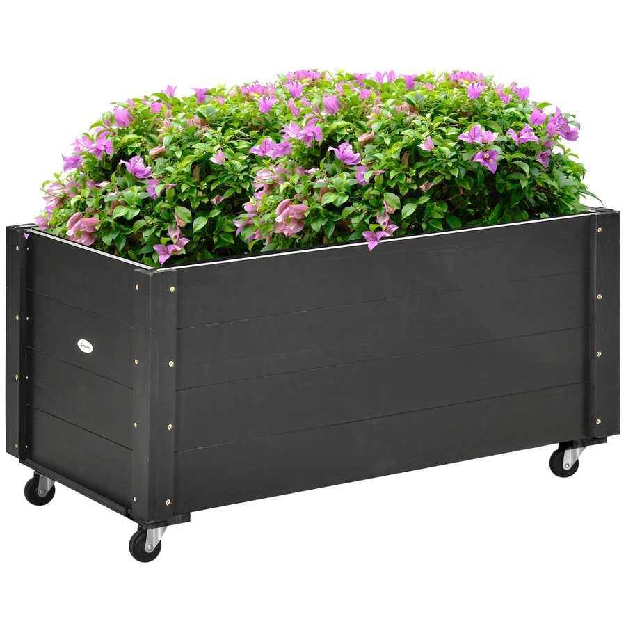 Outsunny Hochbeet mit Rollen Blumenkasten Pflanzkasten Kräuterbeet aus Massivholz Schwarz 89 x 48 x 47 cm für Garten Terrasse Balkon   Aosom.de von Outsunny