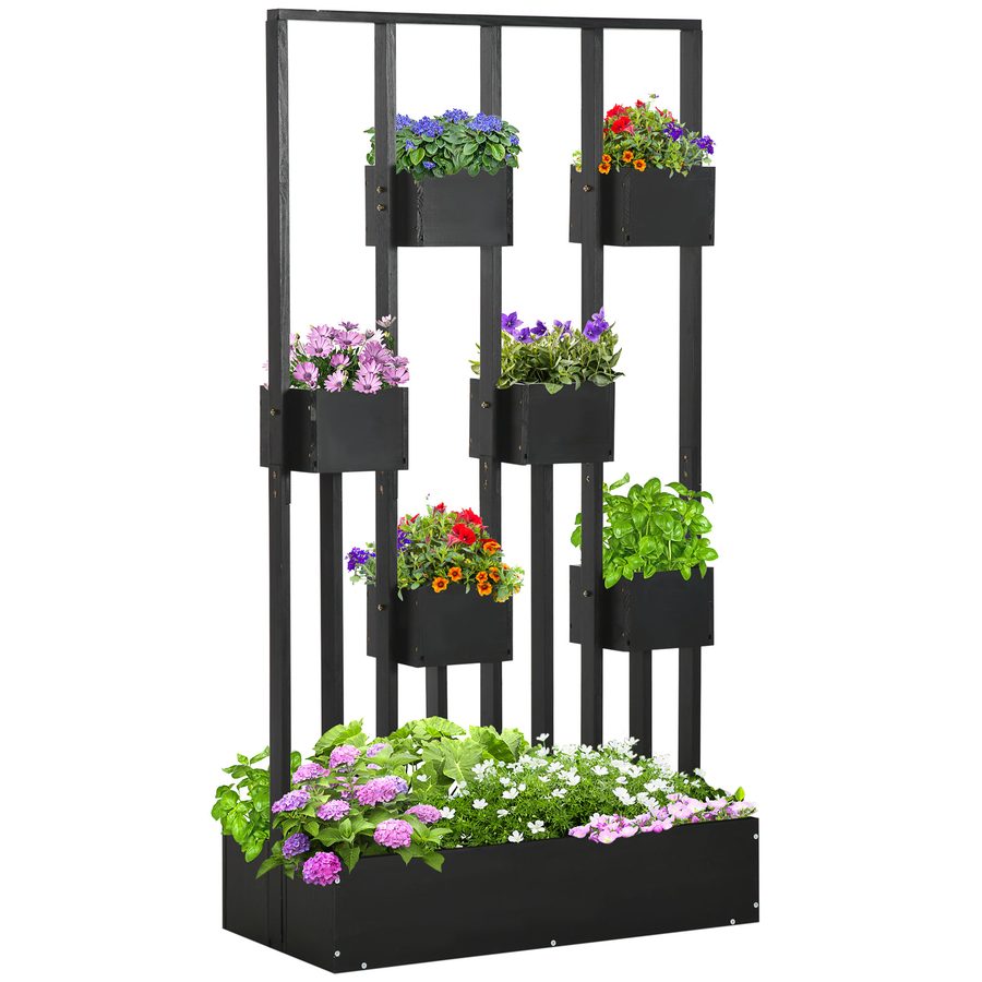 Outsunny Hochbeet Blumenkasten mit Rankhilfe, modulares Design für Terrasse, Pflanzkasten aus massivem Holz, Schwarz 90x45x170 cm   Aosom.de von Outsunny
