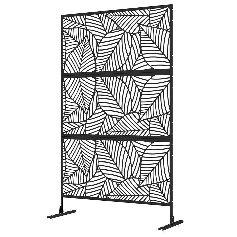 Outsunny Dekoratives Windschutzpaneel für den Außenbereich in Schwarz mit Blattmuster aus Metall - 122 x 45 x 198 cm, Schwarz   Aosom von Outsunny