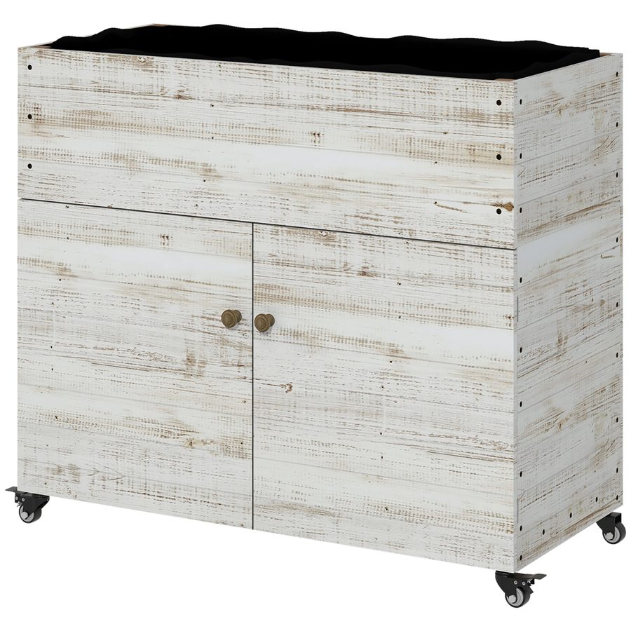 Outsunny Hochbeet aus Holz mit Schrankfach, Kräuterbeet mit Rollen, Pflanzkasten 110 x 50 x 95 cm, Blumenkasten mit Vliesstoff, Weiß für Garten & Balkon   Aosom.de von Outsunny
