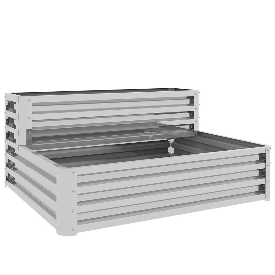 Outsunny Urbanes 2-stufiges Hochbeet aus verzinktem Stahl, Außen-Pflanzkasten mit Treppen-Design und offenem Boden für Anbau, Pflanzen, Kräuter, für Terrasse, Garten, 120x101x58 cm, Silber   Aosom von Outsunny
