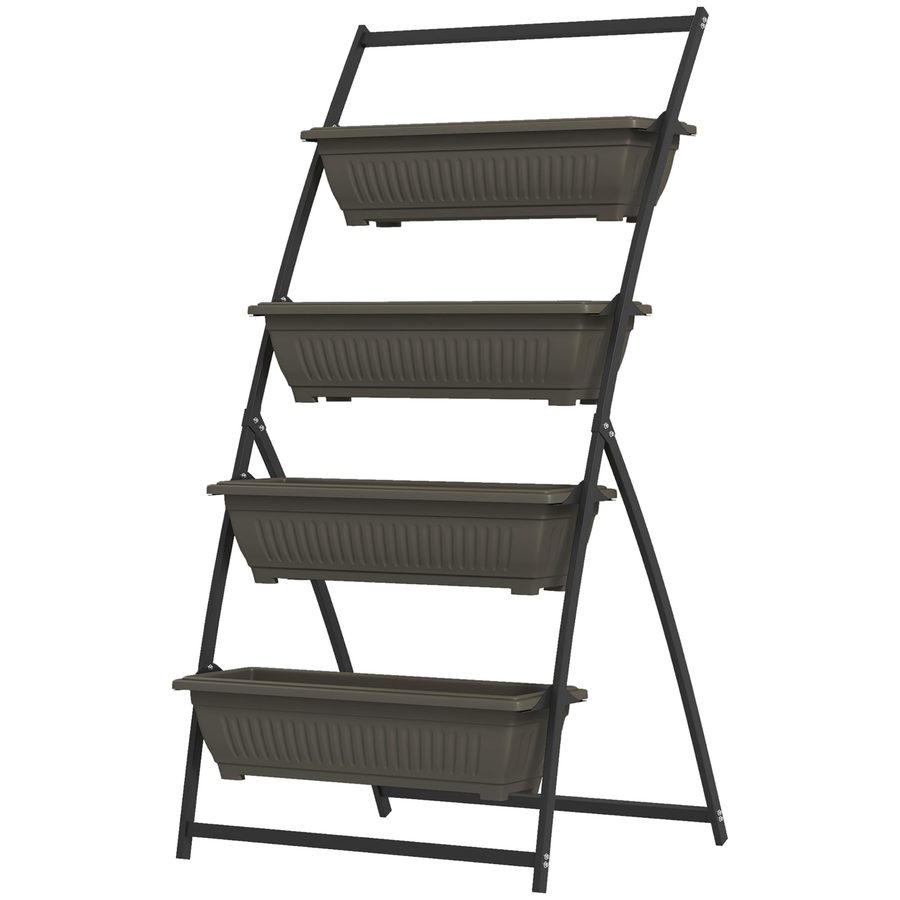Outsunny Pflanzenständer, Blumenständer mit 4 Etagen, Pflanzenregal mit Löchern, Pflanzentreppe Blumenregal, Braun, 76 x 79 x 162 cm  Aosom von Outsunny