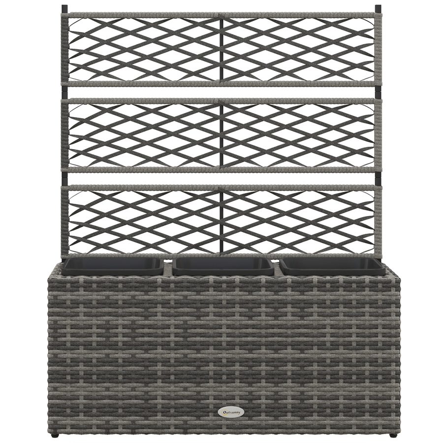 Outsunny Hochbeet mit Gitter für Kletterpflanzen, erhöhtes Beet mit 3 Innen-Töpfen, Stahl- und Rattan-PE-Struktur, 84x30x107cm, Grau   Aosom von Outsunny