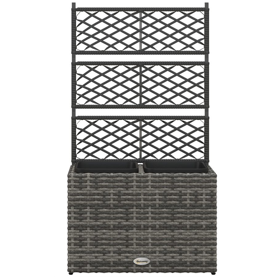 Outsunny Hochbeet mit Rankgitter für Rankpflanzen, erhöhtes Hochbeet mit 2 Innenkübeln, Stahlrahmen und PE-Rattan, 57x30x107cm, Grau   Aosom von Outsunny