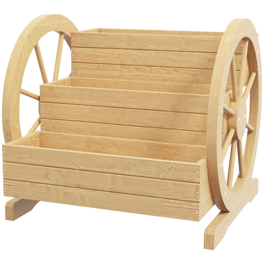 Outsunny Hochbeet aus Holz, Blumenkasten mit 3 Etagen, Gemüsebeet mit Wagenrad-Dekor, Kräuterbeet mit Entwässerungslöchern für Garten, Balkon, Naturholz, 61 x 62 x 57 cm   Aosom von Outsunny