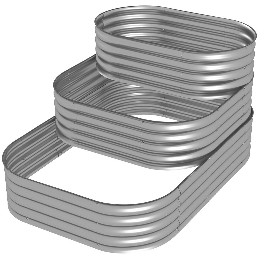 Outsunny Hochbeet aus Metall, 3-stufiger Pflanzkasten, DIY Blumenkasten, Kräuterbeet mit Sicherheitskanten, Gemüsebeet für Garten, Balkon, Silber, 158 x 109 x 82 cm   Aosom von Outsunny