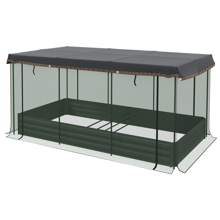 Outsunny Hochbeet aus Stahl mit Vogelschutznetz, dunkelgraues Gartenbeet für Balkon & Terrasse, 230x110x110cm, idealer Sonnenschutz   Aosom.de von Outsunny