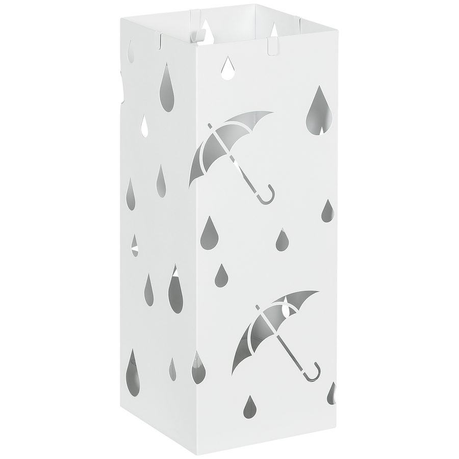 HOMCOM Regenschirmständer Schirmständer mit 4 Haken, Wasserauffangschale Regenschirmhalter für Flur, Regenschirme & Gehstöcke Stahl 15,5 x 15,5 x 40 cm Weiß   Aosom von HOMCOM