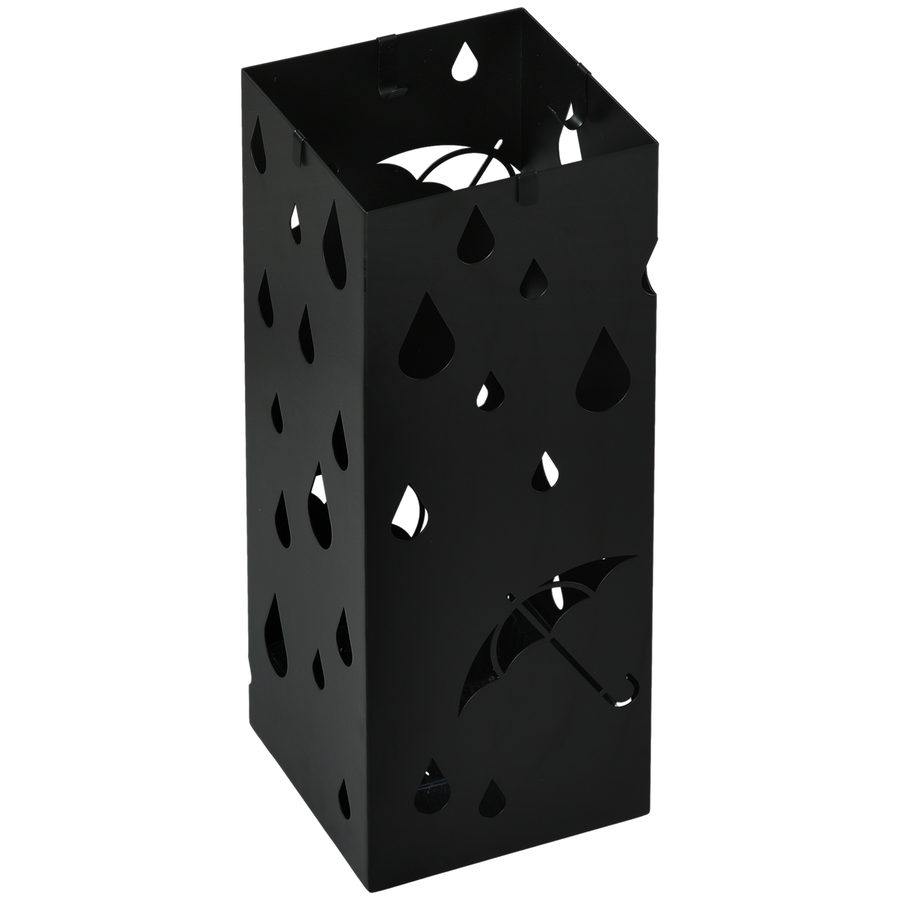 HOMCOM Regenschirmständer Schirmständer mit 4 Haken, Wasserauffangschale Regenschirmhalter für Flur, Regenschirme & Gehstöcke Stahl 15,5 x 15,5 x 40 cm Schwarz   Aosom von HOMCOM