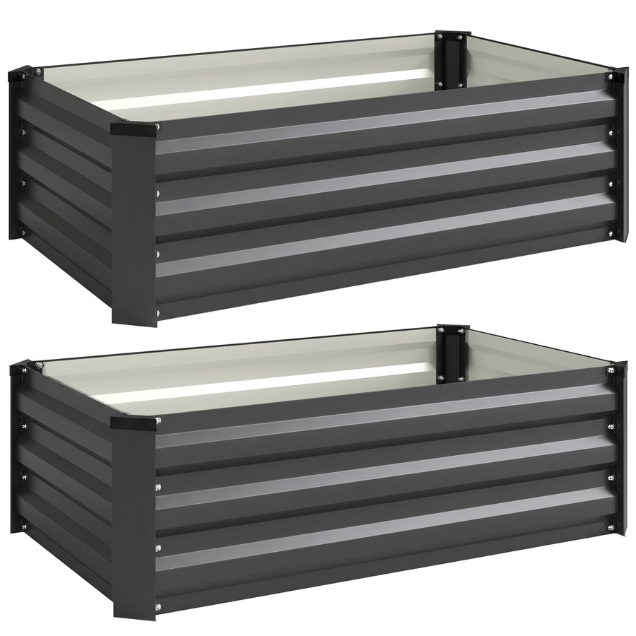 Outsunny Hochbeet 2er-Set, Pflanzkasten, Blumenkasten, rostfrei Pflanzkübel, Blumenkübel für Terrasse, Balkon, verzinkter Stahl, Dunkelgrau, 100 x 60 x 30 cm   Aosom von Outsunny