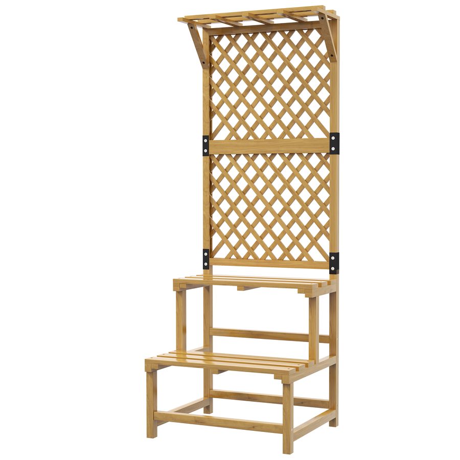 Outsunny Pflanzenständer aus Holz Blumentreppe mit 2 Ebenen und Rankhilfe Blumenregal Pflanzentreppe für Garten Terrasse Gelb 60 x 50 x 166 cm   Aosom.de von Outsunny