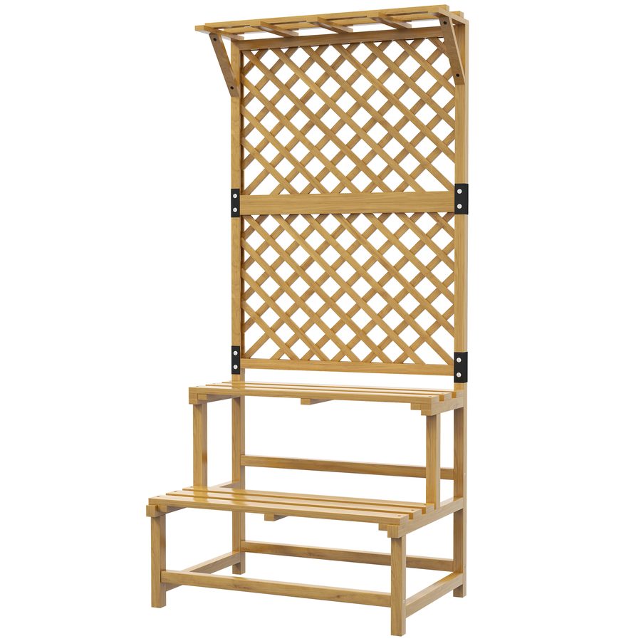 Outsunny Blumentreppe mit Rankhilfe, 2 Stufen, Dach, Pflanzentreppe für Innen Außen, Holz Blumenständer, mehrstöckig Blumenregal für Garten Balkon, 75 x 50 x 166 cm Gelb   Aosom von Outsunny