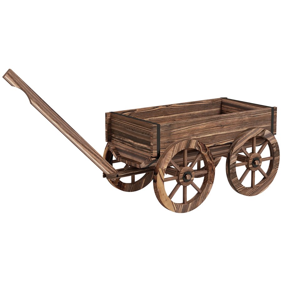Outsunny Blumenkasten im Holzwagen-Design, Pflanzenwagen mit Griff, bis 30 kg belastbar, ideal für Garten & Terrasse, verkohlt   Aosom.de von Outsunny