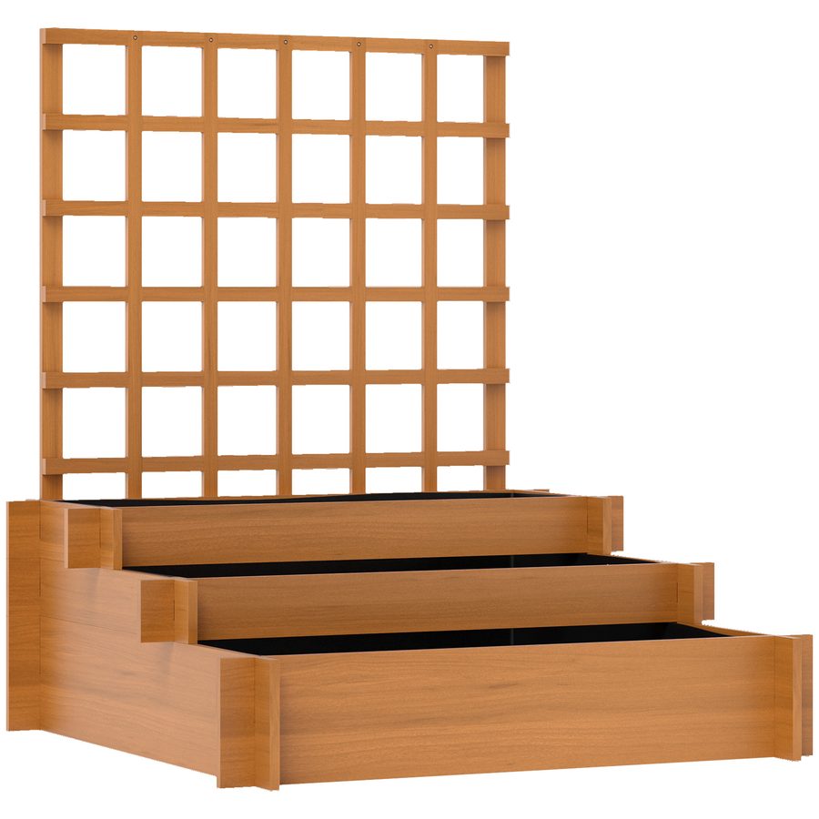 Outsunny Hochbeet mit Rankhilfe, 3-stufig Blumenkasten mit Vliesstoff, Gemüsebeet, Pflanzkasten, Kräuterbeet für Garten, Balkon, Tannenholz, Braun, 95 x 95 x 110 cm   Aosom von Outsunny