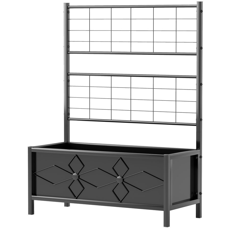 Outsunny Jardinière mit Spalier, erhöhtes Gartenbeet, Außenblumenbeet - Diamantmuster, Entwässerungslöcher, verzinktes Stahlblumenbeet für Balkon Terrasse Patio, 90x40x120 cm, Schwarz   Aosom von Outsunny