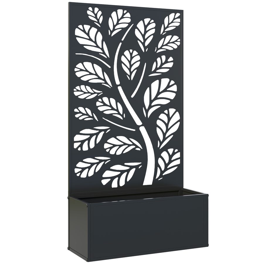 Outsunny Pflanzkasten mit Rankgitter, Sichtschutz-Paravent, Metall-Pflanzkasten auf Beinen oder zur Wandmontage, Muster mit runden Blättern, rechteckiger Pflanzkasten Balkon Terrasse Patio, 61 x 23 x 113 cm, schwarz   Aosom von Outsunny