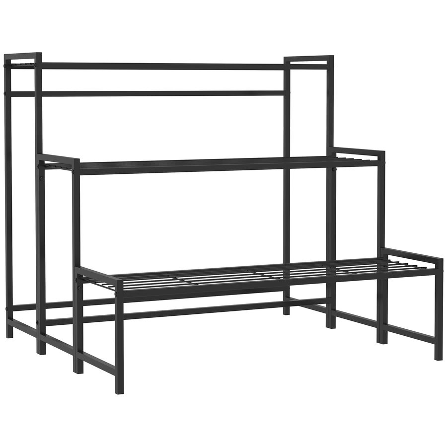 Outsunny 3-Etagen Pflanzenständer, Blumenständer für Innen Außen, Pflanzenregal aus Metall, mehrstöckig Blumenregal, 66 cm hoch Blumentreppe für Wohnzimmer, Garten Balkon Deko, Schwarz   Aosom von Outsunny