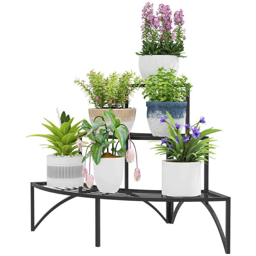 Outsunny 3-Etagen Pflanzenständer, Blumenständer für Innen Außen, Pflanzenregal aus Metall, mehrstöckig Blumenregal, 60 cm hoch Blumentreppe für Wohnzimmer, Garten Balkon Deko, Schwarz   Aosom von Outsunny