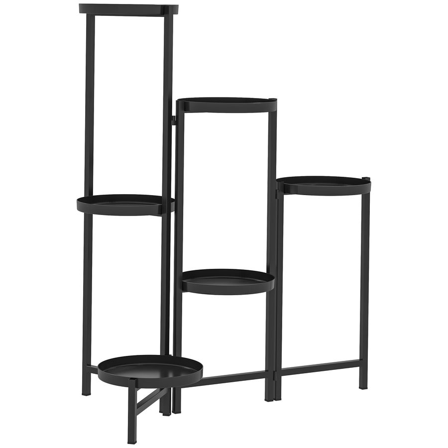 Outsunny 6-Etagen Pflanzenständer mit Tabletten, klappbar Blumenständer für Innen, Pflanzenregal aus Metall, mehrstöckig Blumenregal, 80cm hoch Blumentreppe blumensäule für Garten Balkon, Schwarz   Aosom von Outsunny