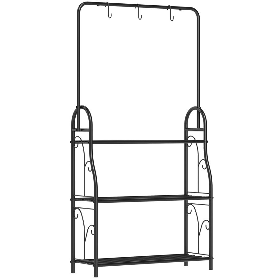 Outsunny 3-Etagen Pflanzenständer mit Hängestange, Haken, Blumenständer für Innen, Pflanzenregal aus Metall, mehrstöckig Blumenregal, 137cm hoch Blumentreppe für Wohnzimmer, Garten Balkon, Schwarz   Aosom von Outsunny
