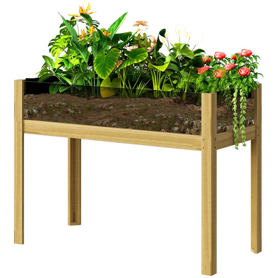 Outsunny Hochbeet mit Acrylplatten, erhöhtes Kräuterbeet mit Ablauflöcher, Pflanzkasten aus Holz, wetterbeständig Gemüsebeet, Gartenbeet, Pflanzbeet für Garten, Balkon, 110 x 50 x 80 cm Naturholz   Aosom von Outsunny