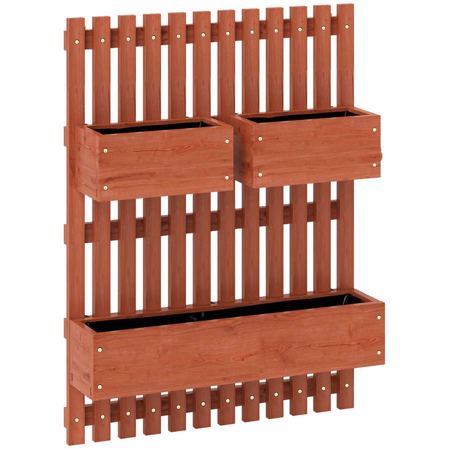 Outsunny Vertikaler Latten-Pflanzkasten mit 3 abnehmbaren Töpfen und Abflusslöchern, Hochbeet für Außen aus Fichtenholz, Wandmontage, für Pflanzen, Blumen und Gemüse, 60x16x80 cm, Braun   Aosom von Outsunny