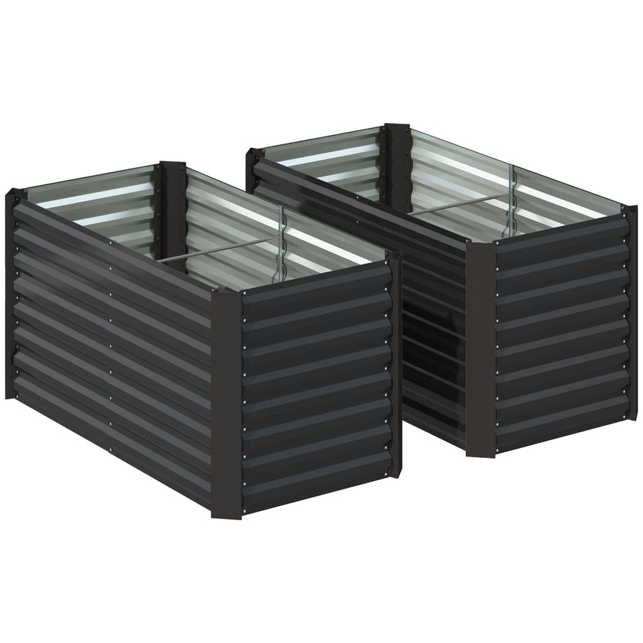 Outsunny 2er-Set Hochbeet Blumenhochbeet witterungsbeständig, Pflanzbeet Frühbeet Gartenbeet Pflanzkübel Pflanzkasten aus Verzinkter Stahl, Blumenkasten für Terrasse & Garten, 120 x 60 x 60 cm   Aosom von Outsunny