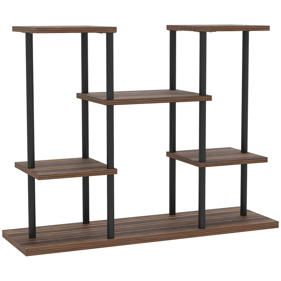 Outsunny 4-Etagen Pflanzenständer, 61,5 cm hoch Blumenständer für Innen Außen, Pflanzenregal aus Holz, mehrstöckig Blumenregal, Blumentreppe Blumentopfständer für Wohnzimmer, Garten Balkon, Verkohlt   Aosom von Outsunny
