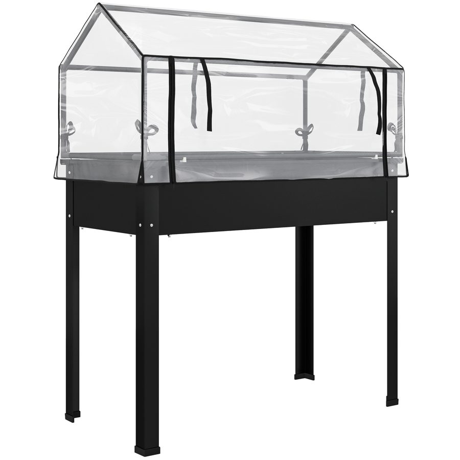 Outsunny Hochbeet mit Abdeckung, erhöhtes Kräuterbeet mit Ablauflöchern, Pflanzkasten aus Metall, wetterbeständig Gemüsebeet, Gartenbeet, Pflanzbeet für Garten, Balkon, 100 x 48 x 124 cm, Schwarz   Aosom von Outsunny