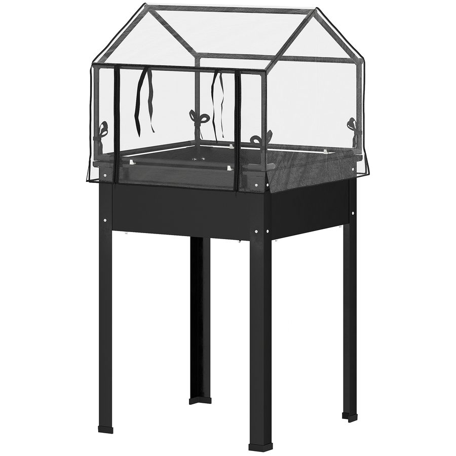 Outsunny Hochbeet mit Abdeckung, erhöhtes Kräuterbeet mit Ablauflöchern, Pflanzkasten aus Metall, wetterbeständig Gemüsebeet, Gartenbeet, Pflanzbeet für Garten, Balkon, 60 x 60 x 120 cm, Schwarz   Aosom von Outsunny