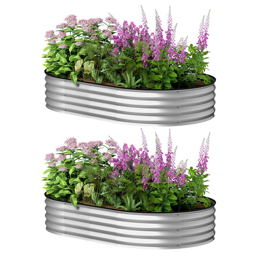 Outsunny Set aus 2 erhöhten, verzinkten Stahl-Pflanzkästen, Gartenbett-Kit, Gummiumrandung und offener Boden, für Gemüse, Obst, Blumen, 152 x 91 x 30 cm, Silber   Aosom von Outsunny