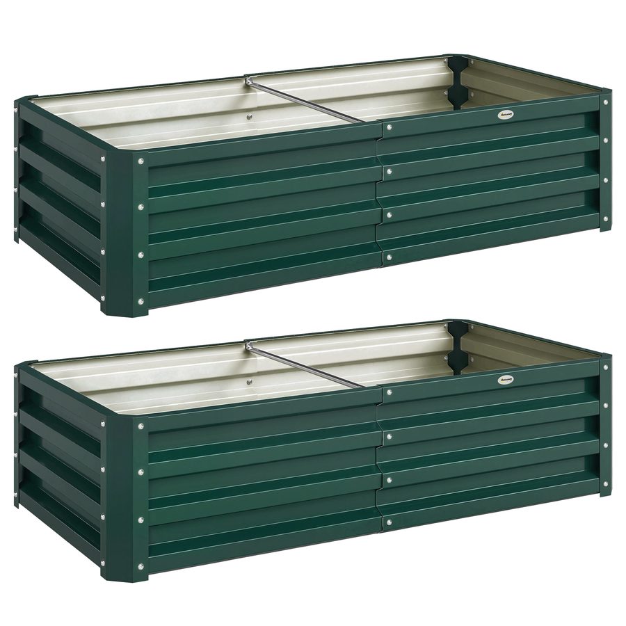 Outsunny 2er-Set Hochbeete 120 x 60 x 30,5 cm, verzinkter Stahl, Dunkelgrün   Aosom von Outsunny