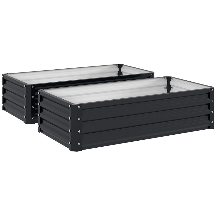 Outsunny 2er-Set quadratische Hochbeete für Garten 120 x 60 x 30,5 cm verzinkter Stahl grau   Aosom von Outsunny