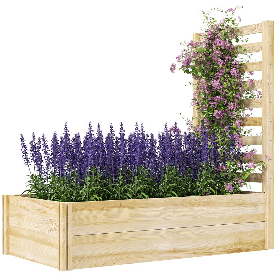 Outsunny Quadratischer Blumenkasten aus Holz mit Rankgitter, Maße 115L x 60B x 110H cm, Naturholz aus Tannenholz   Aosom von Outsunny