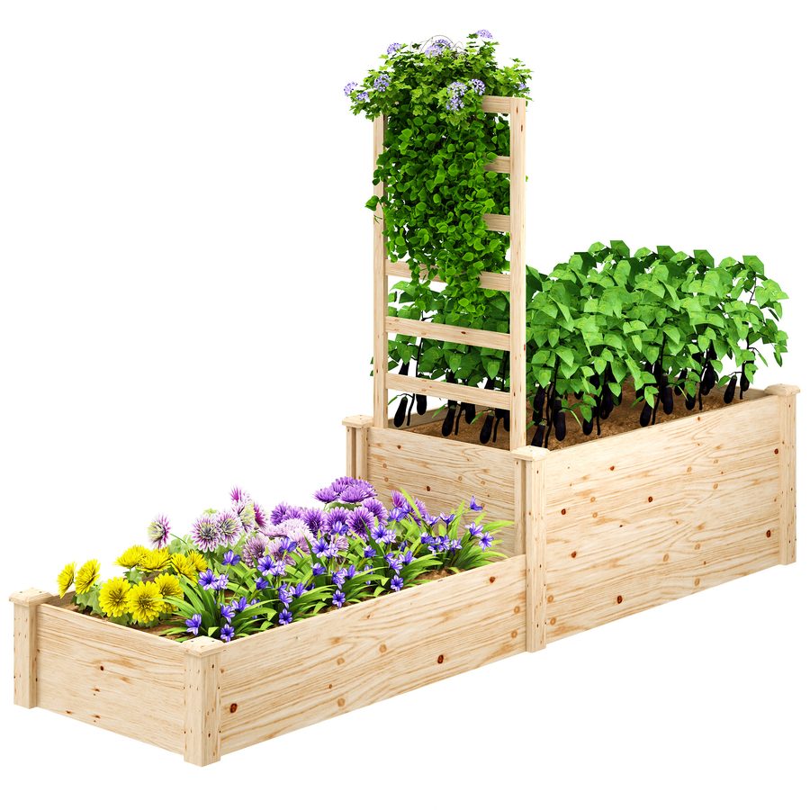 Outsunny Blumenkasten mit Gitter, Hochbeet, Holzblumenkasten mit offenem Boden für Balkon Terrasse Terrasse, 222 x 63 x 132 cm, Naturholz   Aosom von Outsunny