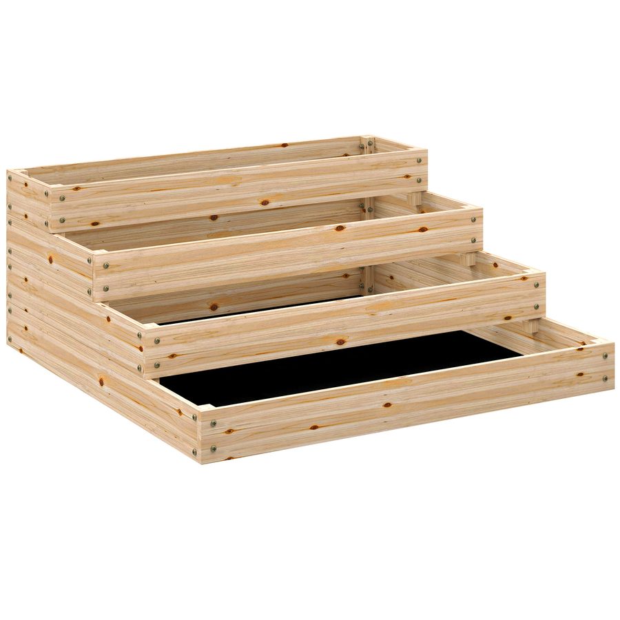 Outsunny Hochbeet Gartenbeet, Pflanzkasten aus massivem Holz, erhöhtes Gartenbett, bodenlos, 4 Ebenen, für Kräuter Gemüse Obst Blumen, 113 x 113 x 46 cm, Naturholz   Aosom von Outsunny