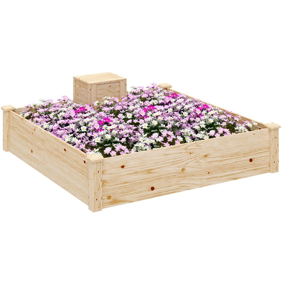 Outsunny Hochbeet aus Holz, quadratisches Außenbeet mit Kompostschale, offenes Bodendesign, Blumenbeet für Gemüse und Blumen im Garten, Terrasse oder auf dem Patio, 123 x 123 x 25,5 cm, Naturholz   Aosom von Outsunny