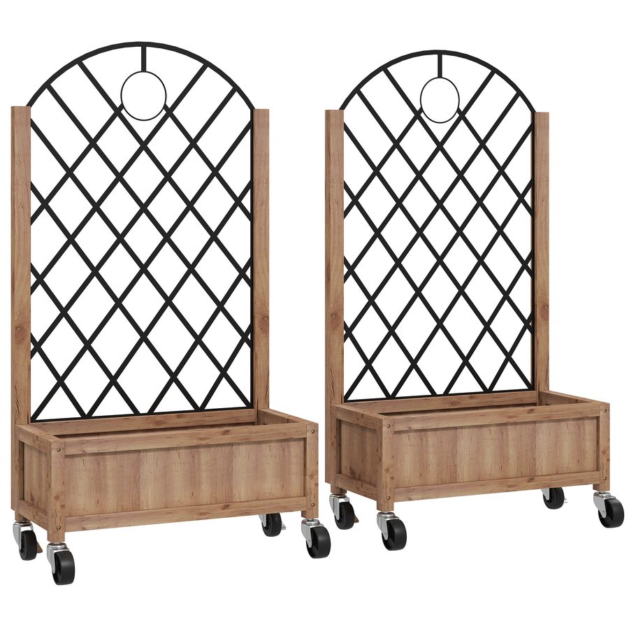 Outsunny 2er Set Hochbeet Pflanzkasten mit Rolle, Rankgitter, Spalier Pflanzkübel Blumenkasten Holz, Gartenspalier 152x25x97cm für Garten Balkon Terrasse, Blumenkübel für Kletterpflanzen Korbpflanzen   Aosom von Outsunny