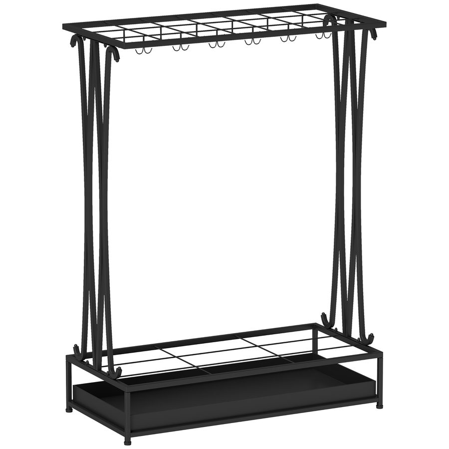 HOMCOM Regenschirmständer Stahl Schirmständer Rechteckiger Schirmhalter mit 24 Haken, 21 Löchern, herausnehmbare Wasserauffangschale für Gehstöcke & Regenschirme 50 x 24 x 68 cm Schwarz   Aosom von HOMCOM