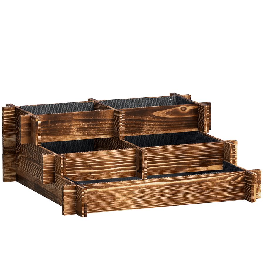 Outsunny Holz-Pflanzkasten 3-stufig mit Treppendesign und Vlies, Urbanes Hochbeet für Gemüse, Pflanzen & Blumen, Terrasse & Garten, 93x93x35 cm, verkohlt   Aosom von Outsunny