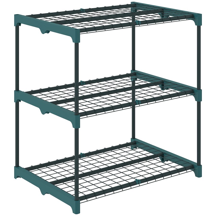 Outsunny 3-Etagen Pflanzenständer, 72 cm hoch Blumenständer für Innen Außen, Pflanzenregal aus Stahl, mehrstöckig Blumenregal, Blumentopfständer für Garten Balkon Deko, Dunkelgrün   Aosom von Outsunny
