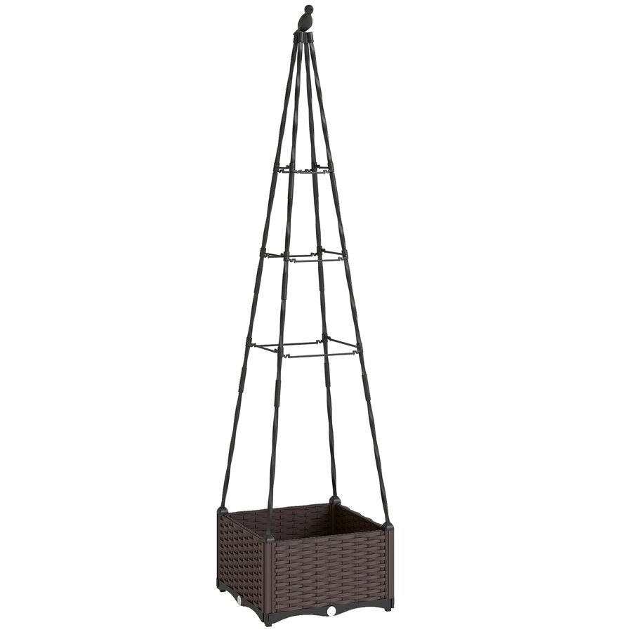 Outsunny Pflanzkasten mit Metall-Rankgitter, Außen-Pflanzkübel für Kletterpflanzen, PP-Topf mit Abflusslöchern und Stopfen, Erhöhter Pflanzkübel für Garten & Balkon, 40x40x175 cm, Schwarz   Aosom von Outsunny