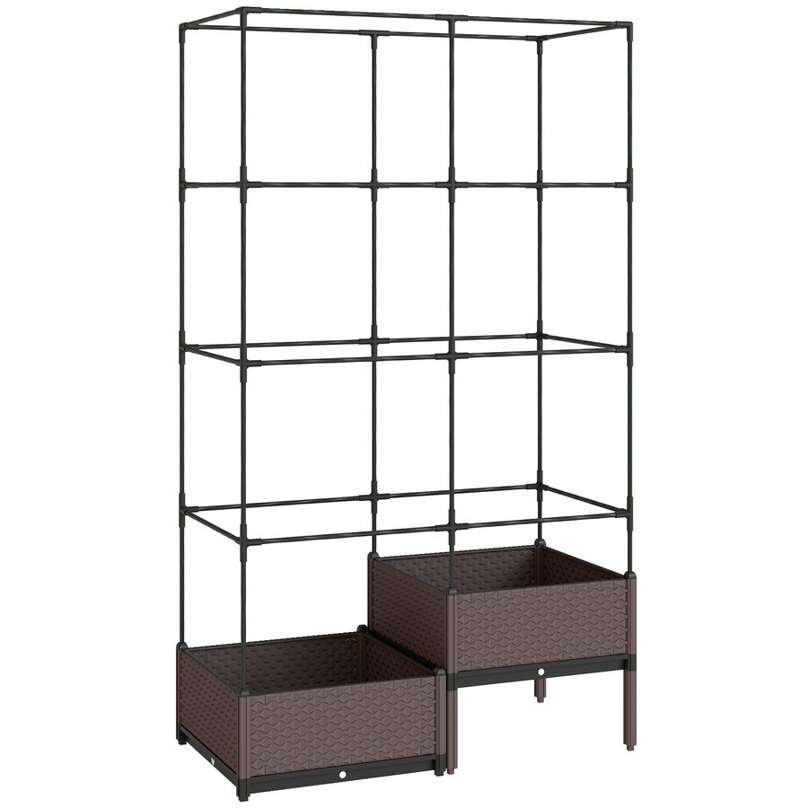 Outsunny Hochbeet Pflanzkasten mit Rankgitter, zwei Boxen, Pflanzkübel aus Kunststoff, Blumenkasten, 100 x 50 x 174 cm Gartenspalier für Garten Balkon Terrasse, Kletterpflanzen Korbpflanzen   Aosom von Outsunny