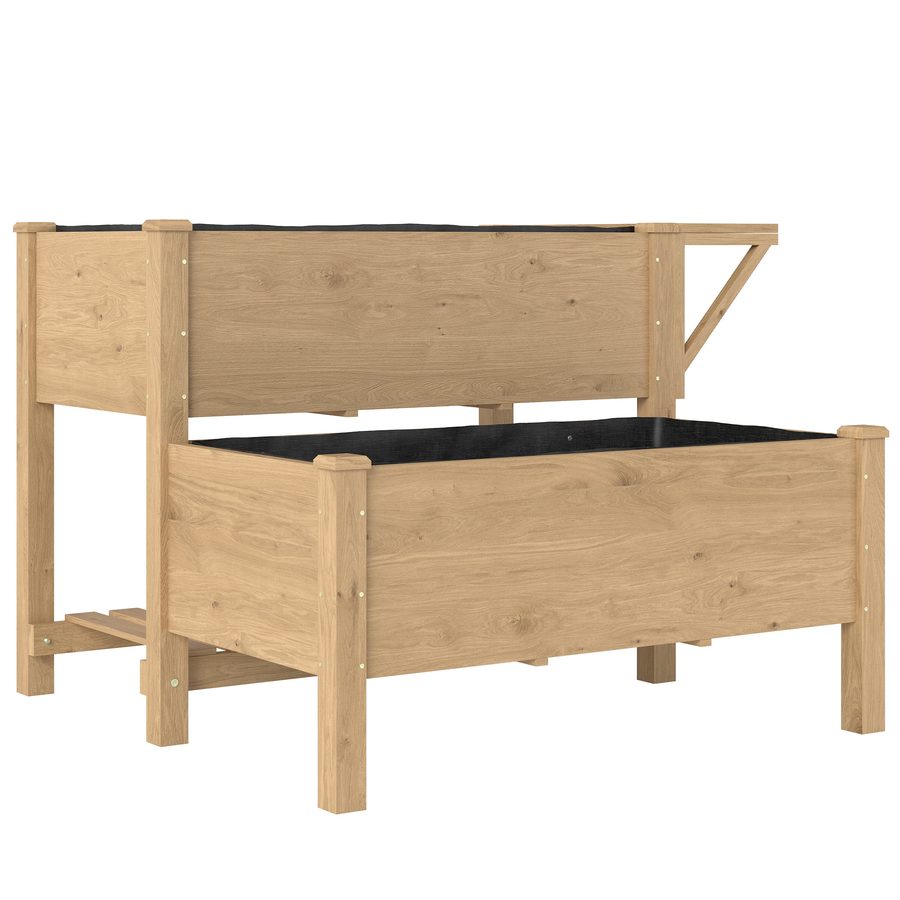 Outsunny Hochbeet 2-stufig erhöhter Pflanzkasten mit Vliesstoff Abflussloch Seitentisch, Holz Gemüsebeet Blumenkasten für Garten Balkon 119,5 x 102 x 76,5 cm Hellbraun   Aosom von Outsunny